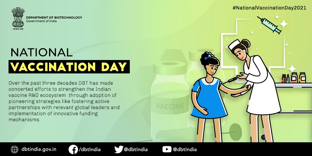DBTIndia's tweet image. #Vaccines are one of the most cost-effective health interventions for combating infectious diseases. Over the past three decades, @DBTIndia has made concerted efforts to strengthen the Indian vaccine R&amp;amp;D ecosystem. #NationalVaccinationDay2021

@drharshvardhan @RenuSwarup