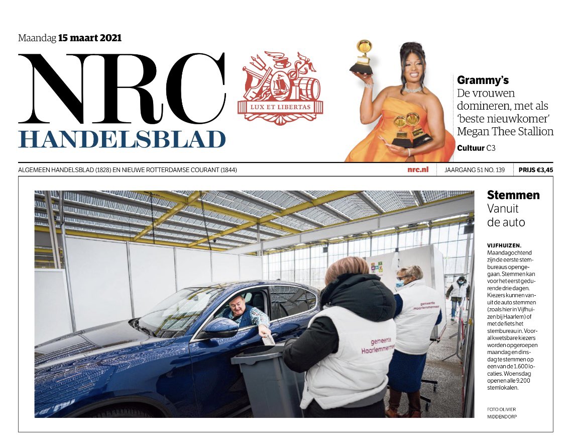marjaruigrok's tweet photo. Mooi dat we dit in @haarlemmermeer hebben: de stemstraat! Voorpagina @nrc Ga stemmen! #grootgoed @marianneschuurm #verkiezingen https://t.co/KtLLZVc1SS