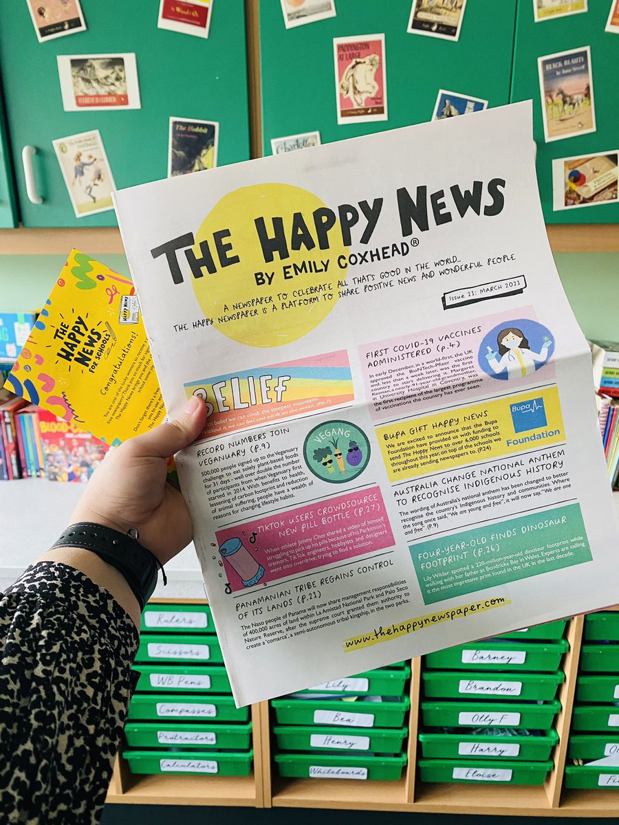 rpteaches's tweet photo. Thank you so much @emilycoxhead and @HappyNewspaper_ 💛 I gave an assembly last term about all of your wonderful work and looking out for all that’s good in the world; I cannot wait to share these newspapers with the children @RGSTheGrange #happiness #goodnews 🌸🌼🥳 https://t.co/pCZdQ7URw8