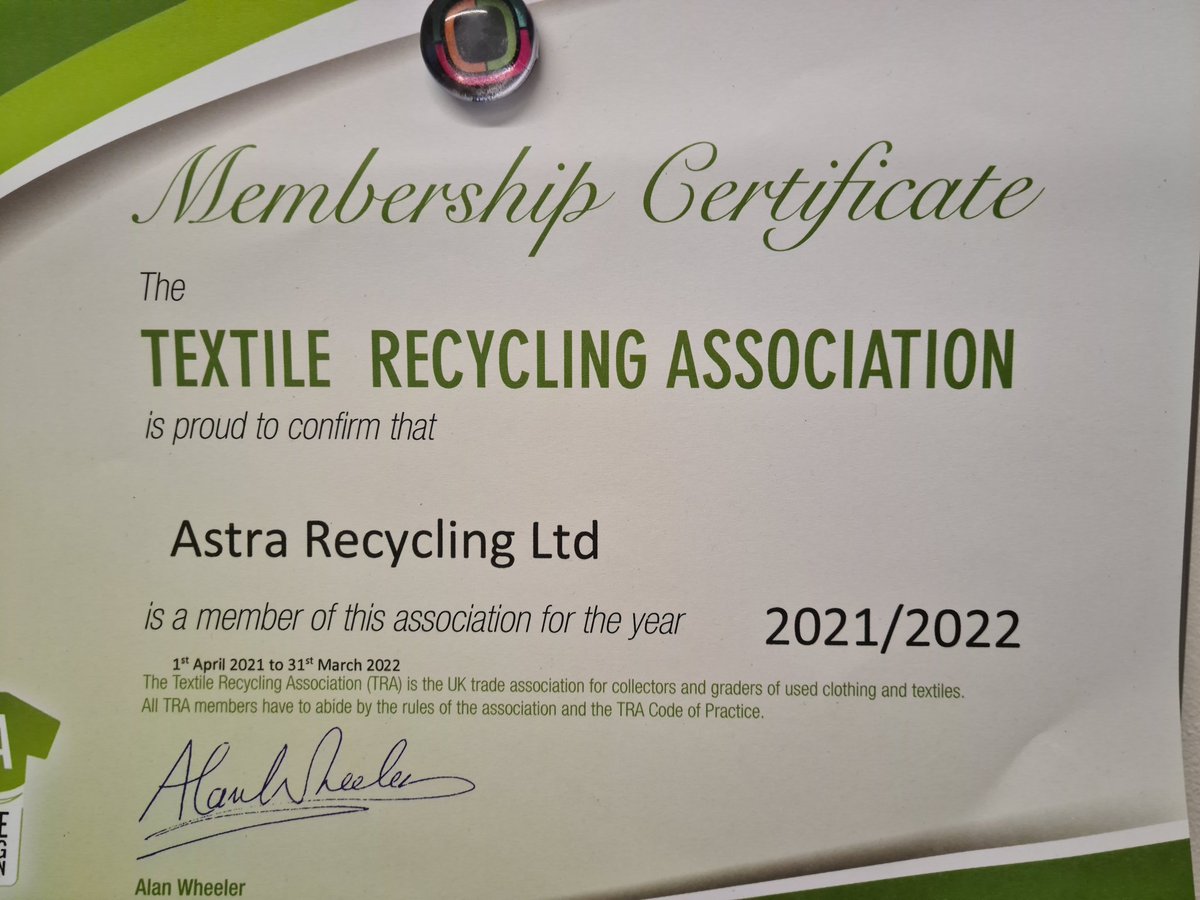 Astra Recycling are now members of the Textile Recycling Association. This accreditation demonstrates our commitment to the highest standards of practice in the textile Recycling industry. Find out more at textile-recycling.org.uk