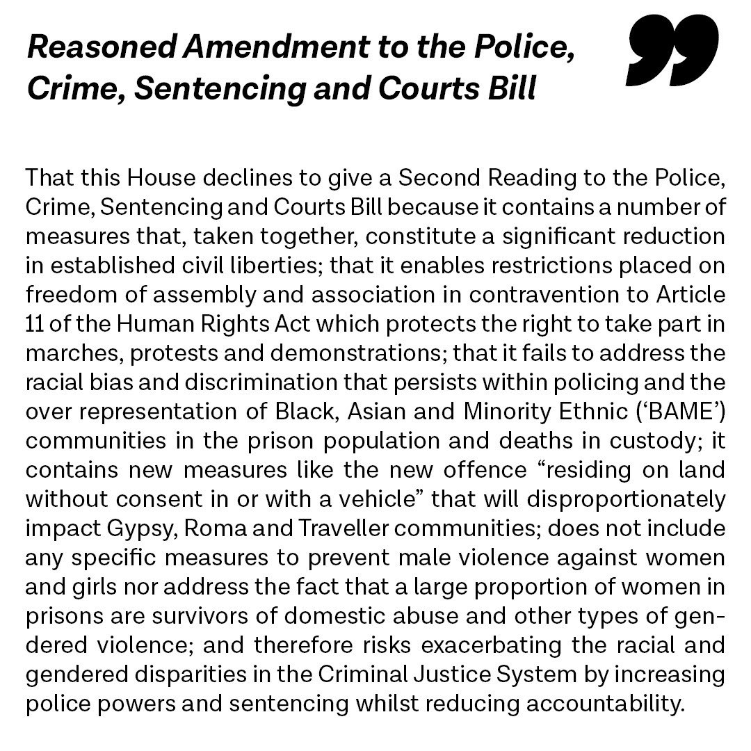 The #PoliceCrackdownBill is a dangerous assault on fundamental civil liberties It restricts freedom of expression & the right to protest and hands huge powers to the Home Secretary & the police I’m supporting Amendment to throw it out 👇