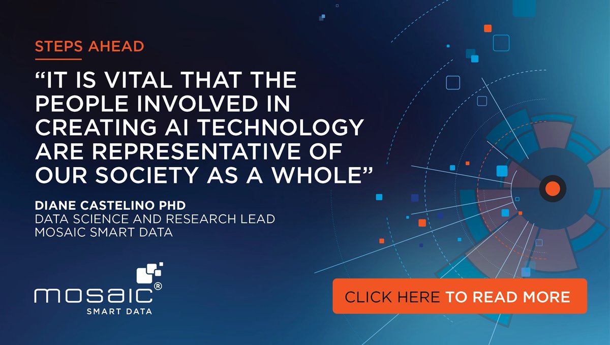 “AI has this potential to be completely transformative, scaling across every industry, every sector of our economy and every aspect of society,” writes @dianecastelino PhD, Data Science and Research Lead at Mosaic Smart Data: bit.ly/3eoc2RJ 

#AI #Data #Diversity