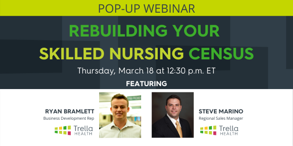 TiffACarpenter's tweet photo. Calling all #skillednursing leaders!! This Thursday, March 18 at 12:30 p.m. ET, join us for a pop-up webinar to see the current #nationaltrends and tips for getting your census back on track! 

Register today! Seats are limited!

https://t.co/CVvbeZk5ep

#TrellaHealth https://t.co/hFK6ethFEB