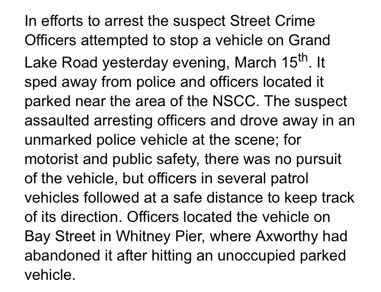KyleMooreCB's tweet photo. JUST IN: @CBRegPolice are searching for 45-year-old Todd Francis Axworthy, who they say stole an unmarked police vehicle, assaulted officers and fled from police. The vehicle was later abandoned. Police say Axworthy is wanted on several warrants. @CTVAtlantic https://t.co/BQDQ1K6YNU