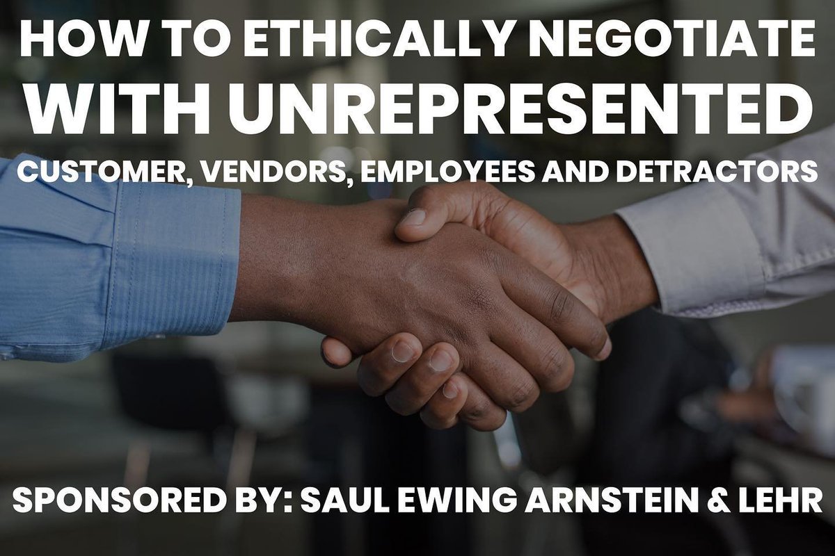 Join us today from 12:00 pm - 1:00 pm for a 1 hour CLE ethics credit on How to Ethically Negotiate with Unrepresented Customers, Vendors, Employees and Detractors.  This event is sponsored by Saul Ewing Arnstein &amp; Lehr. Registration link below:

accinhouse.zoom.us/meeting/regist…
