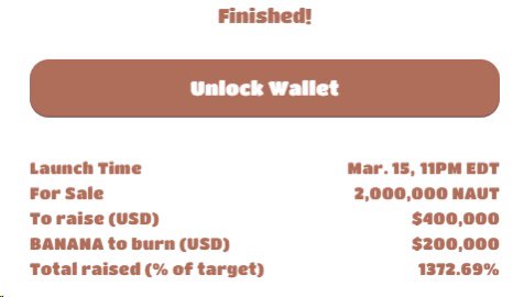 The initial offering of NAUT was a HUGE success!

Astro-Apes we were over 13x oversubscribed!🚀 

➡️Trading opened on apeswap.finance

✅NAUT/BNB Pool rewarding in NAUT is live