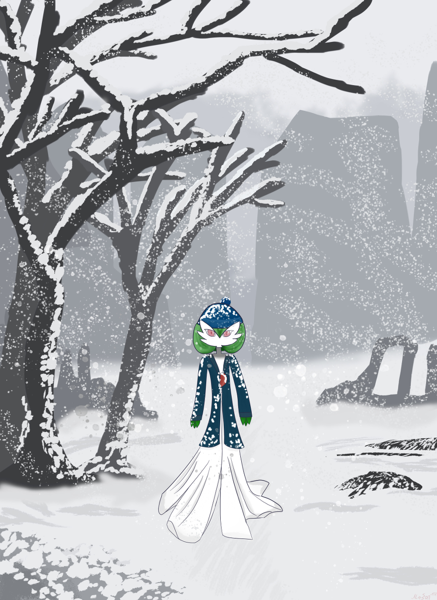 Full-body gardevoir in the snow