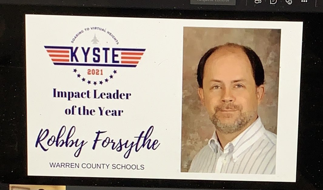 KristinRSmith's tweet image. So exciting to hear Mr. Forsythe recognized as KySTE Impact Leader of the Year! Very much deserved! #wcpstech @WarrenCoSchools