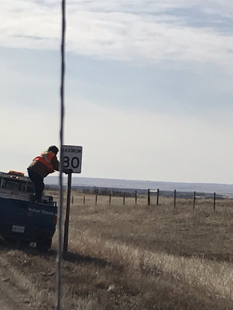 New signs were put up along highway 901 yesterday which reduces the speed limit on the provincial highway, that runs through Siksika Nation, from 100 km to 80 km due to fatal pedestrian &amp; motor vehicle accidents. (Photo credit: Dory Duck Chief)