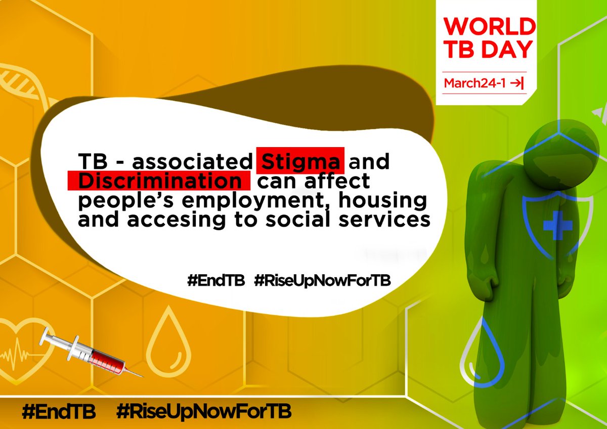 TB-associated stigma and discrimination can affect people’s 
employment, housing and make it difficult for them to access social and health services. 
#EndTB #RiseUpNowForTB #TheClockIsTicking 
<a href="/Run4TB/">Run4TB</a> <a href="/WHO/">World Health Organization (WHO)</a> <a href="/GFAN_Africa/">Global Fund Advocates Network (GFAN) Africa</a> <a href="/StopTB/">Stop TB Partnership</a>
<a href="/CSOs4UHC/">CSEM (UHC2030 Civil Society Engagement Mechanism)</a> @WACI_Tweets <a href="/UnionConference/">The Union Conference</a> <a href="/DHDCNigeria/">Debriche Health Development Centre</a>