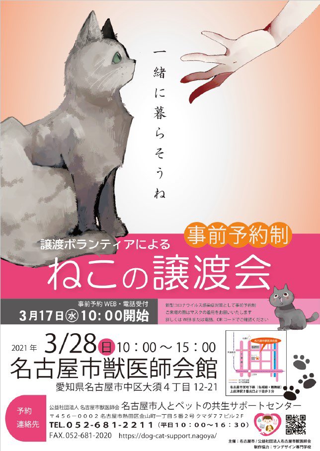 dog_cat_support's tweet photo. 3/28(日)午前10時〜午後3時まで名古屋市獣医師会館で「猫の譲渡会」を開催致します！明日3/17(水)午前10時よりWEBサイトhttps://t.co/sLWRWwfvKFとお電話での事前予約開始となります。コロナ対策をしてお待ちしておりますので、皆さまどうぞお越しください🐾 #猫の譲渡会 ＃猫 #人とペットの共生 https://t.co/iAjjHTuyOB