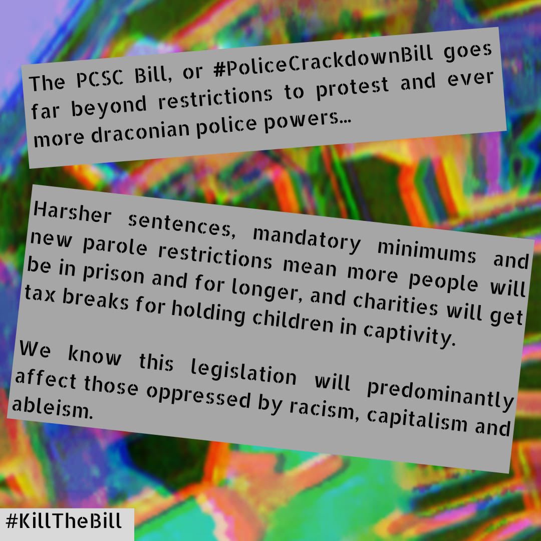  #PoliceCrackdownBill goes beyond restrictions to protest and ever more draconian police powers... Harsher sentences, mandatory minimums and new parole restrictions mean more people will be in prison & for longer, and charities will get tax breaks for holding children in captivity