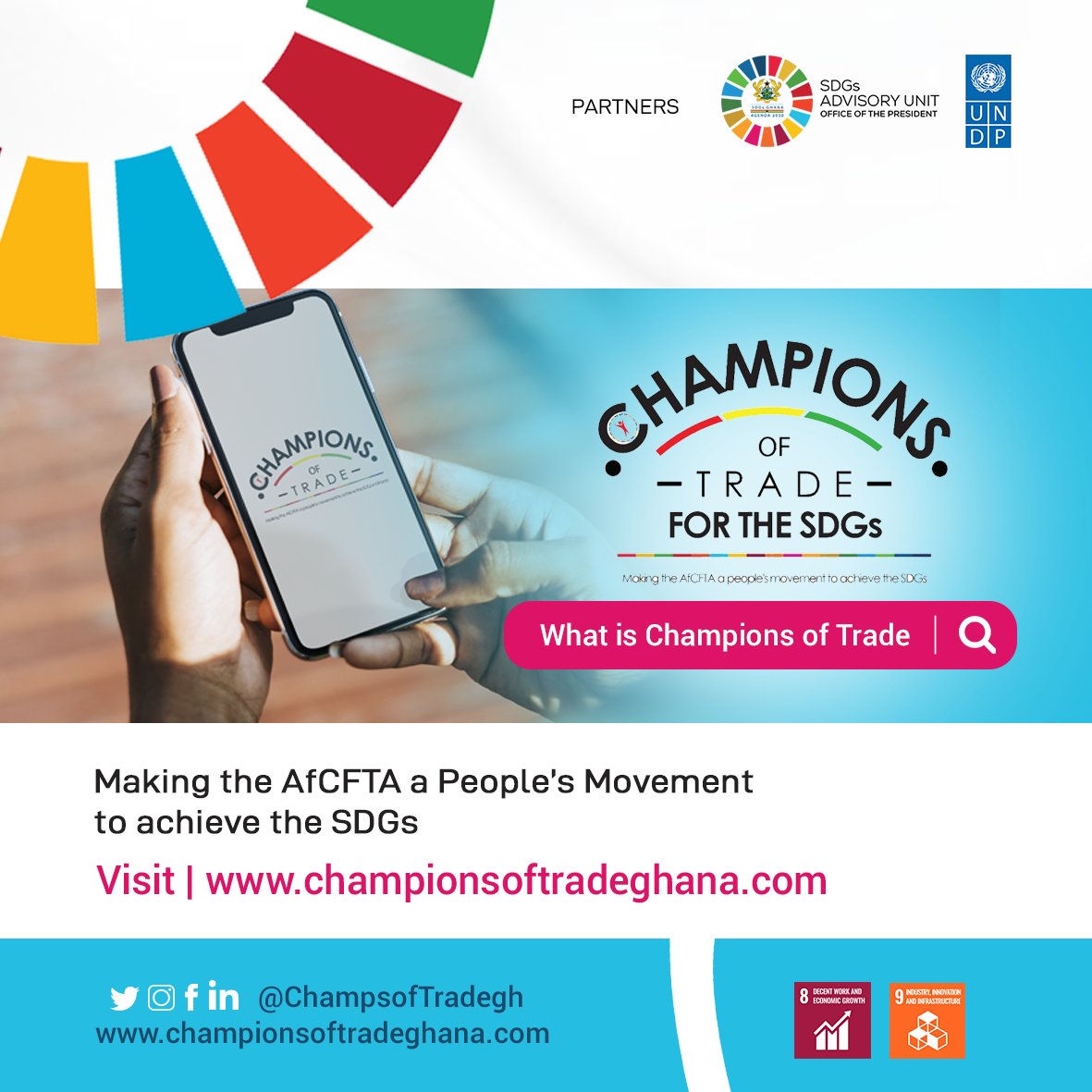 @SDGspresidency and @undpghana have come together to encourage you to use your voice, vision and your platform to promote the #AfCFTA!
Are you ready to join the movement? It is open to the entire nation! Visit championsoftradeghana.com

#Championsoftradeghana

#COTGhana
