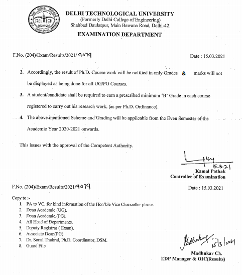 Scheming and Examination and grading structure for Ph.D Course work.