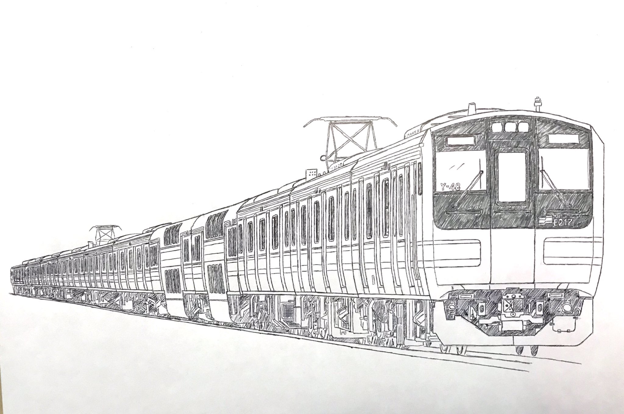 Twitter 上的 Klsnl バスイラスト E217系横クラy 48編成 電車塗り絵 電車イラスト 電車絵 E217系 鉄道イラスト ボールペン画 T Co Sj57c7slbt Twitter