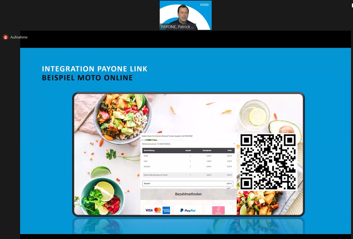 ehi_org's tweet image. Patrick Hofmann #Payone zeigt, wie sie einen Link (oder QR-Code) zum Payment versenden. #ehimpi