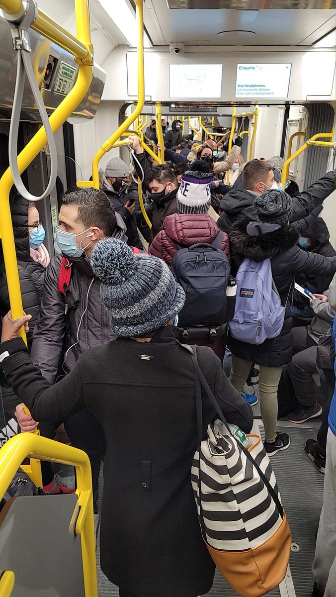 cdempc's tweet image. A @T4MASS follower shared this photo of his Green Line commute yesterday morning, the first weekday of @MassGovernor&apos;s 20% cuts to subway service. #mapoli #TransitIsEssentialMA #TransitIsEssential