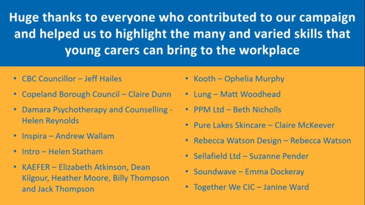 Happy to have been one of a number of employer reps to give motivational quotes to young carers on camera for Young Carers Day in a project organised by West Cumbria Carers. Watch the film by following the link below:
youtube.com/watch?v=ziXmbq…