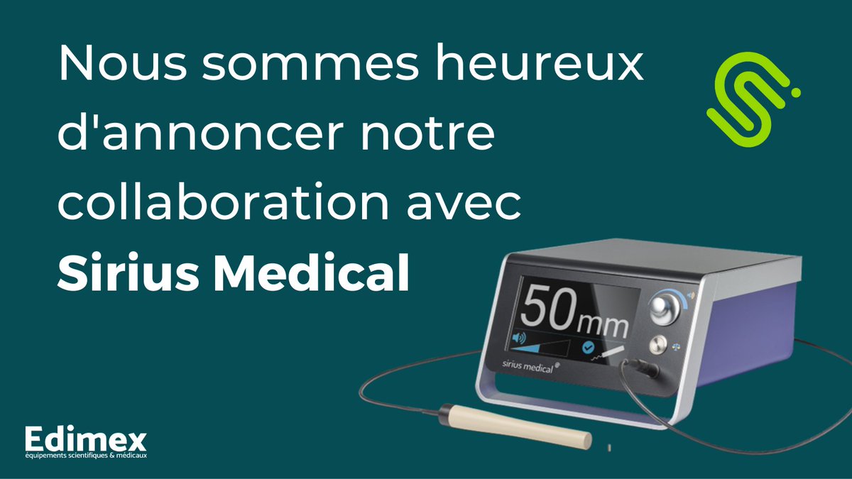 EdimexSociete's tweet photo. Edimex et Sirius Medical ont le plaisir d'annoncer leur collaboration en France avec un accord de distribution exclusif du Sirius Pintuition, un nouveau système de localisation des tumeurs mammaires non palpables.

À découvrir ici : https://t.co/7s8CYIVoPN

#pintuition #sirius https://t.co/1xtoLE4SyQ