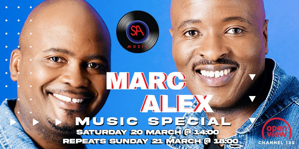 SAMusicTV's tweet photo. Join us this weekend as the group MarcAlex — made up of brothers Marc &amp; Alex Rantseli give us all their hits! Catch the MarcAlex Music Special this Saturday 20 March @2PM and the repeat on Sunday 21 March @6PM #MarcAlexMusicSpecial #QuickQuick #SAMusicChannel135 #OpenViewForever https://t.co/SQIbfgRKQt