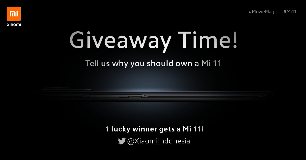 Giveaway #Mi11 for 1 lucky winner 🎁
🤝 Follow <a href="/XiaomiIndonesia/">Xiaomi Indonesia</a> &amp; <a href="/atytse/">Alvin T</a>
❤️ Likes &amp; RT tweet ini
🗨️ Reply tweet dan tulis kenapa kamu harus banget punya #Mi11
#⃣ Cantumkan hashtag #MovieMagic dan #Mi11
@ Mention 2 teman
📅 Periode: 16 - 31 Mar 21

Pengumuman: 2 April 21
