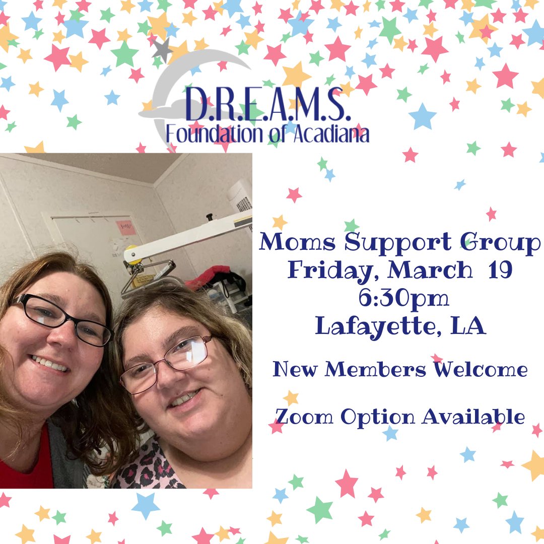 dreamsfound's tweet image. Meeting this Friday night for moms of special children/adults. Please join us if you can. Share if you know a mom who would like to join our fun-loving group!

#Lafayettemoms #acadianamoms #momsoftwitter #moms #support #DreamsComeTrue #Louisiana