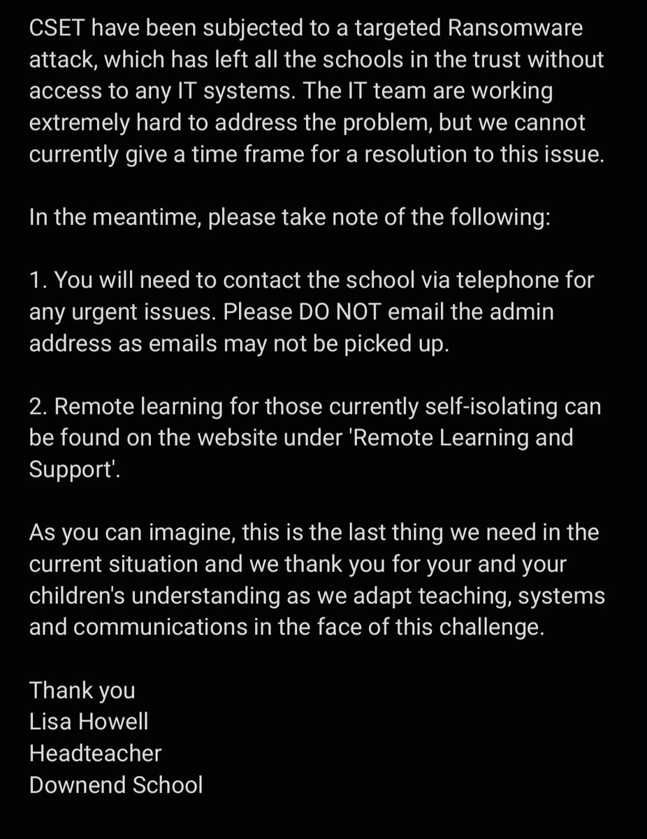 Please see urgent message below: