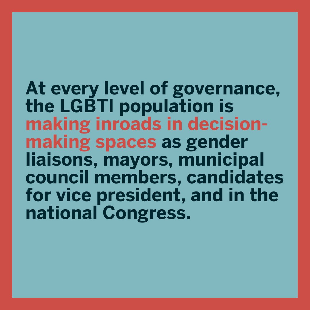 AstraeaUpdates's tweet photo. At every level of governance, the LGBTI population is making inroads in decision-making spaces as gender liaisons, mayors, municipal council members, candidates for vice president, and in the national Congress. #LGBTIColombia https://t.co/I2ovAWoN6w https://t.co/BT4zSjaoc1
