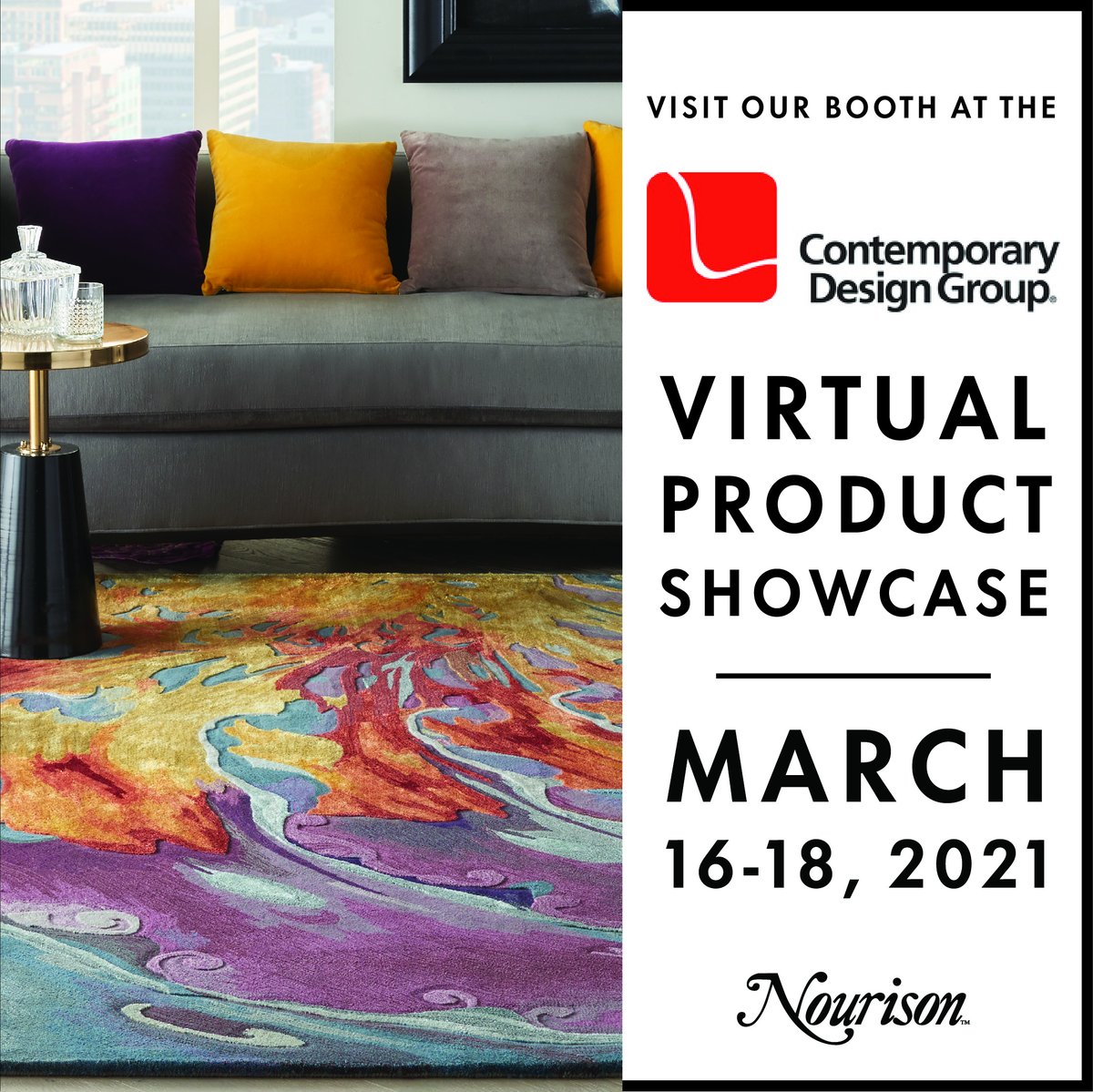nourison's tweet image. The @ContDesGroup virtual product showcase starts today! Visit our booth to preview our new introductions and best-selling area rugs!