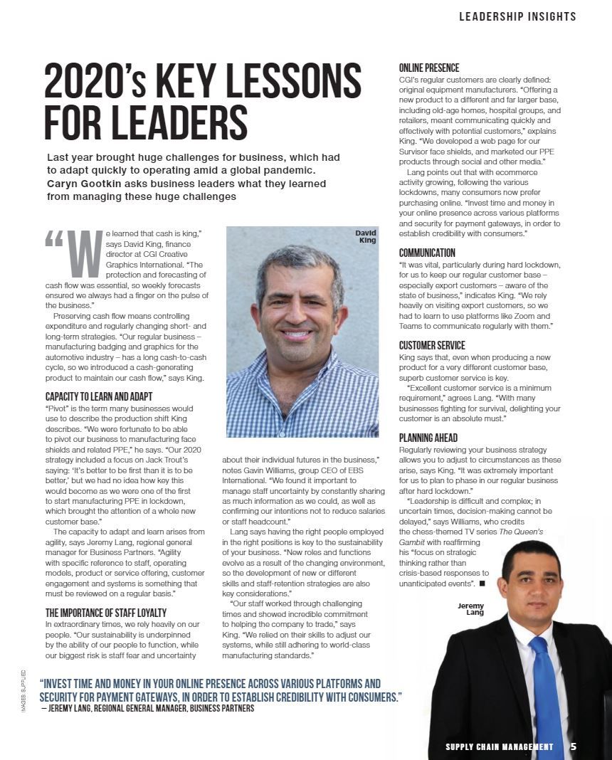 NAACAM_SA's tweet photo. #WeAreNAACAM: The Financial Director of CGI Creative Graphics International, David King was recently interviewed by @SundayTimesZA for a feature in the Supply Chain Management supplement. He shared some lessons learnt during 2020 in manufacturing sector. #WeAreNAACAM #NAACAMProud https://t.co/xriUZEqRtS