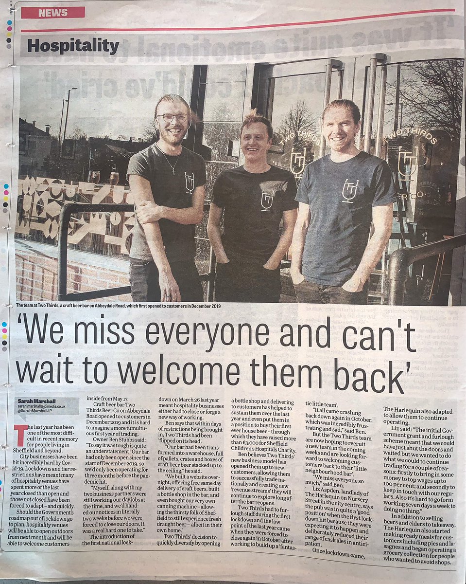 Your boys are on the front page! 💪🏼❤️ Grab a copy & have a read of our recent chat with @SheffieldStar, marking a year to the day that restrictions were first placed on the hospitality industry. What a strange old 12 months,eh!? @SarahMarshallJP #sheffieldissuper #supportlocal