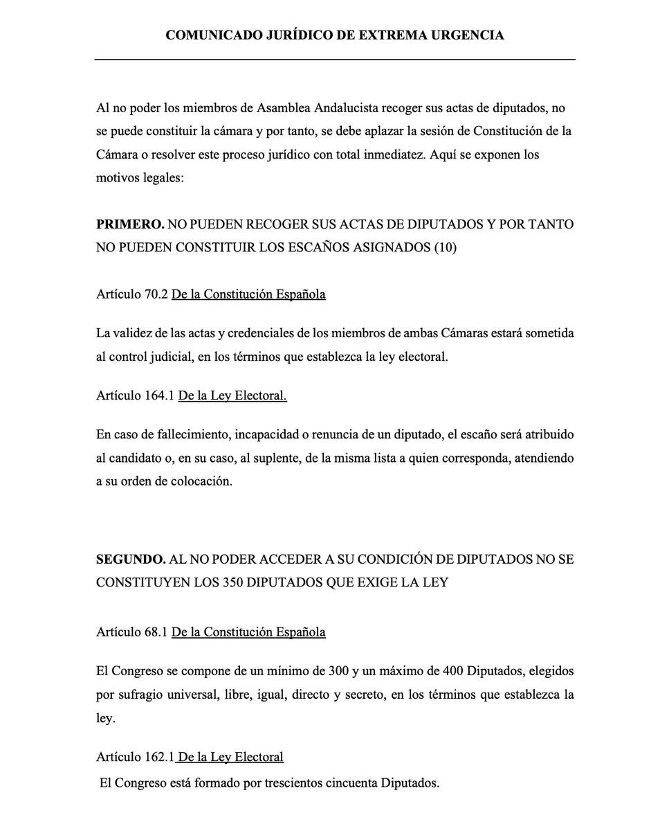 LibDemEsp's tweet photo. COMUNICADO JURÍDICO DE EXTREMA URGENCIA: NO SE PUEDE CONSTITUIR EL CONGRESO MAÑANA https://t.co/R9yB3VN6jb