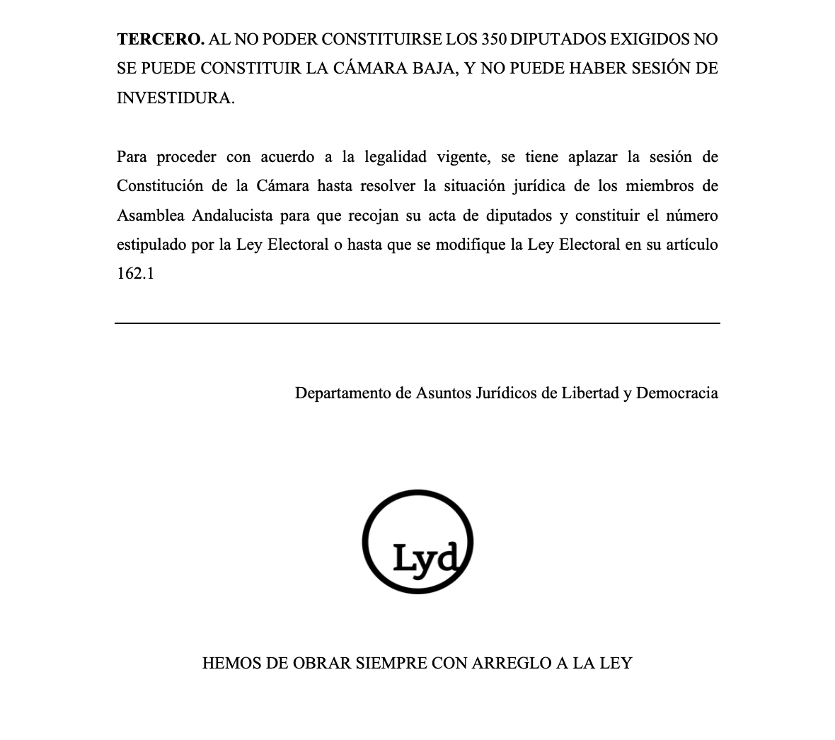 LibDemEsp's tweet photo. COMUNICADO JURÍDICO DE EXTREMA URGENCIA: NO SE PUEDE CONSTITUIR EL CONGRESO MAÑANA https://t.co/R9yB3VN6jb