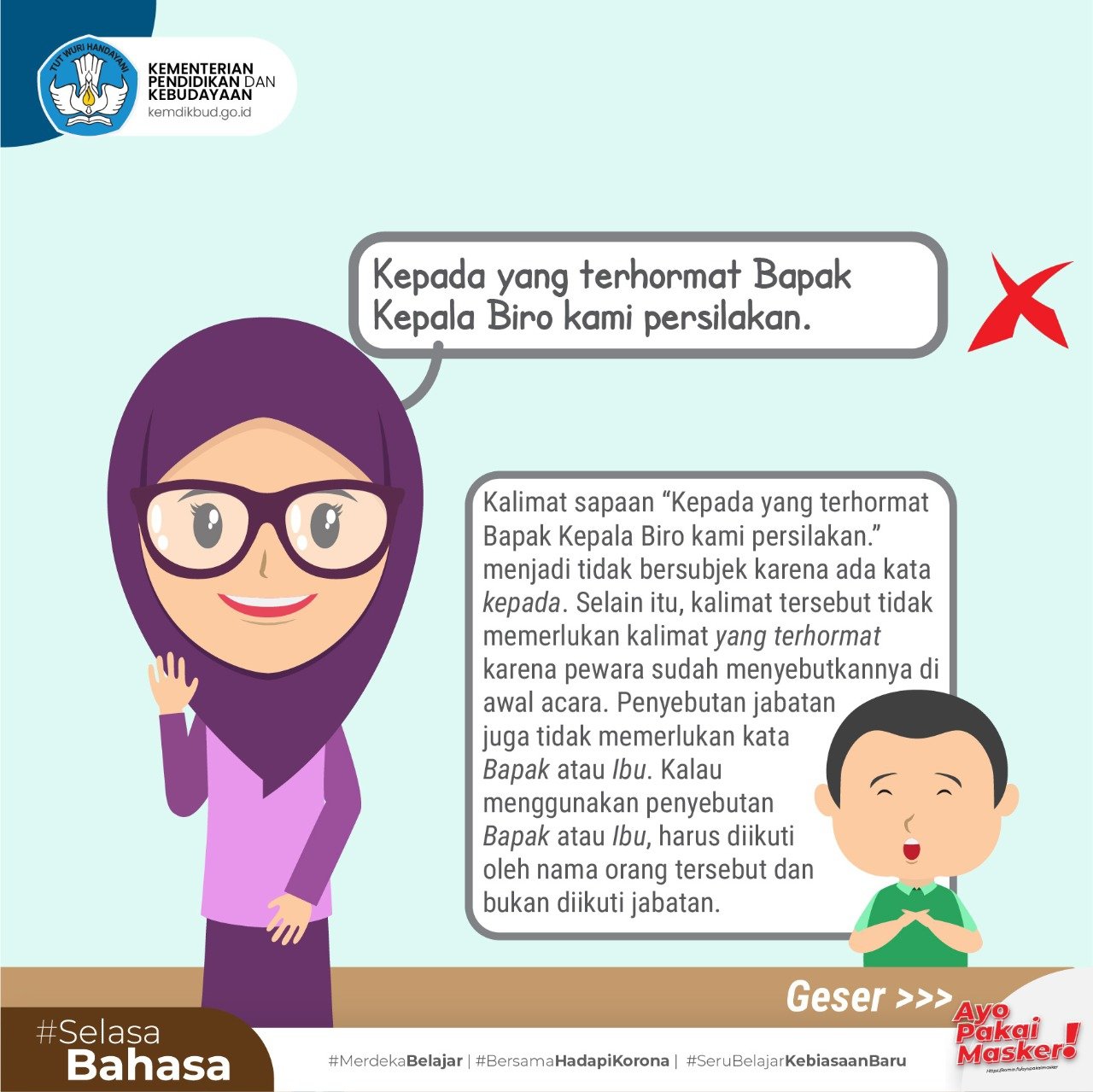 Merdekabelajar On Twitter Mengapa Mengucapkan Kepada Yang Terhormat Merupakan Kesalahan Simak Penjelasan Serta Contoh Kalimat Berikut Ya Yuk Mulai Membiasakan Diri Untuk Menggunakan Kalimat Sambutan Yang Tepat Selasabahasa