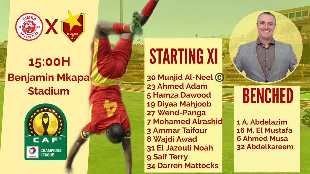 ElMerreikhSDN's tweet photo. 🔴 Confirmed El Merreikh line-up 🆚️ Simba.
#SSCMSC
#TOTALCAFCL https://t.co/LPzofOnCjs