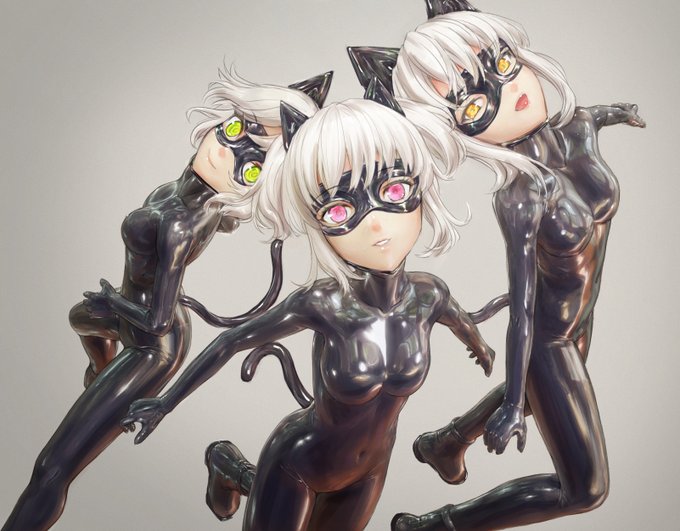 ラバーキャット怪盗団の三人娘。 