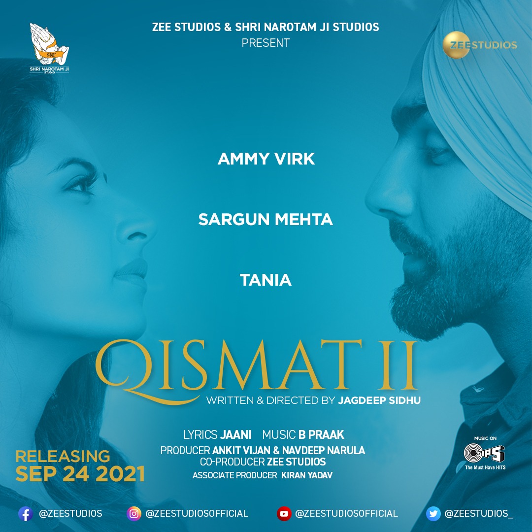 iampunjaabi's tweet photo. Hurray! #Qismat2's first look poster is out!! Starring @ammyvirk @sargun_mehta and @taniazworld, this #Punjabi film releases on #Sep24th this year
It is a remake of blockbuster hit Qismat which released in 2018. https://t.co/zGbx4QWcsH