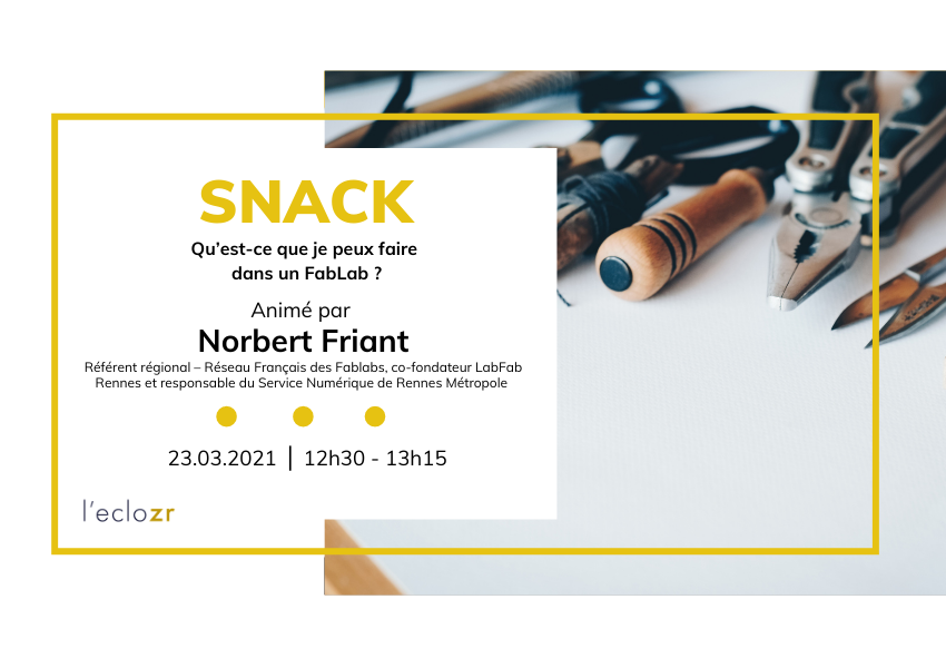 [Qu'est-ce qu'un #FabLab ? Qu'est-ce qu'on y fait ?] ⚙

J-7 avant notre snack <a href="/leclozr/">l'eclozr</a> avec Norbert Friant, responsable du service numérique de #Rennes Métropole, référent Bretagne @fablab_fr et co-fondateur du <a href="/LabFabfr/">LabFab</a> <a href="/NFr21/">Norbert Friant</a>
🎫 eventbrite.fr/e/billets-snac…