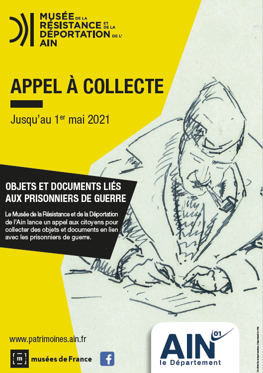[APPEL A COLLECTE] Dans le cadre d’une exposition, le musée de la #Résistance et de la #Déportation de l'#Ain lance un appel à collecte d'objets et de documents en lien avec les prisonniers de Guerre durant la Seconde guerre mondiale. Plus d'infos : nathalie.lebaut@ain.fr #WW2
