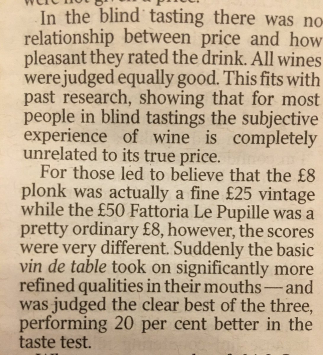 rshotton's tweet photo. How our expectations affect what we taste

A study by Gaab showing the impact of price on wine - people reported liking a wine more when they were led to believe it was expensive

In The Times https://t.co/RWyc6gVkT0