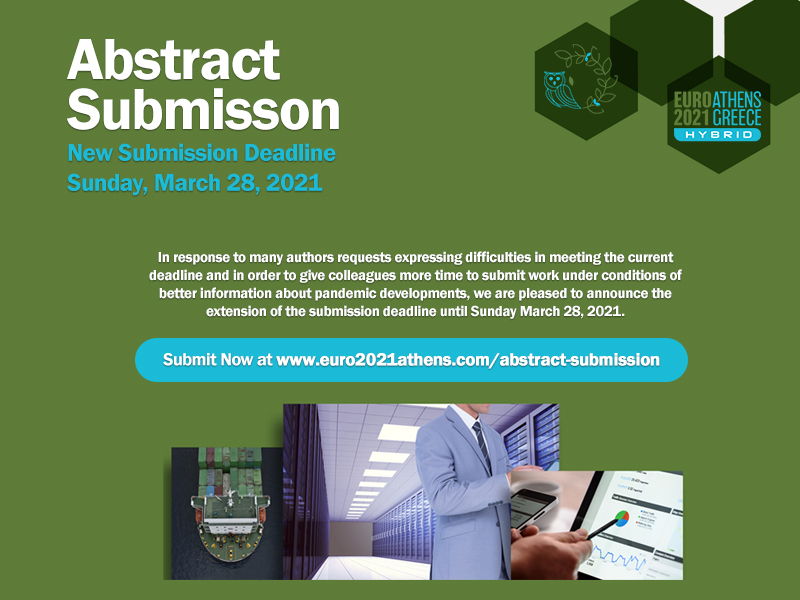 ✍Abstract Submission Deadline Extension Announcement
New Submission Deadline Sunday, March 28, 2021.

👉 Submit your Abstract here: euro2021athens.com/abstract-submi…