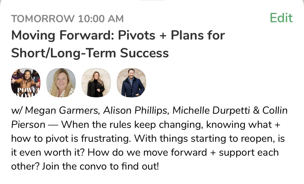 Catch us on Clubhouse tomorrow at 10:00 am!! <a href="/aliphillips/">aliphillips</a> <a href="/CollinPierson/">Collin Pierson</a> <a href="/thebridalmaster/">the wedding masterclass</a> <a href="/EventsIllinois/">Illinois Events Coalition</a> #chicago #saveevents