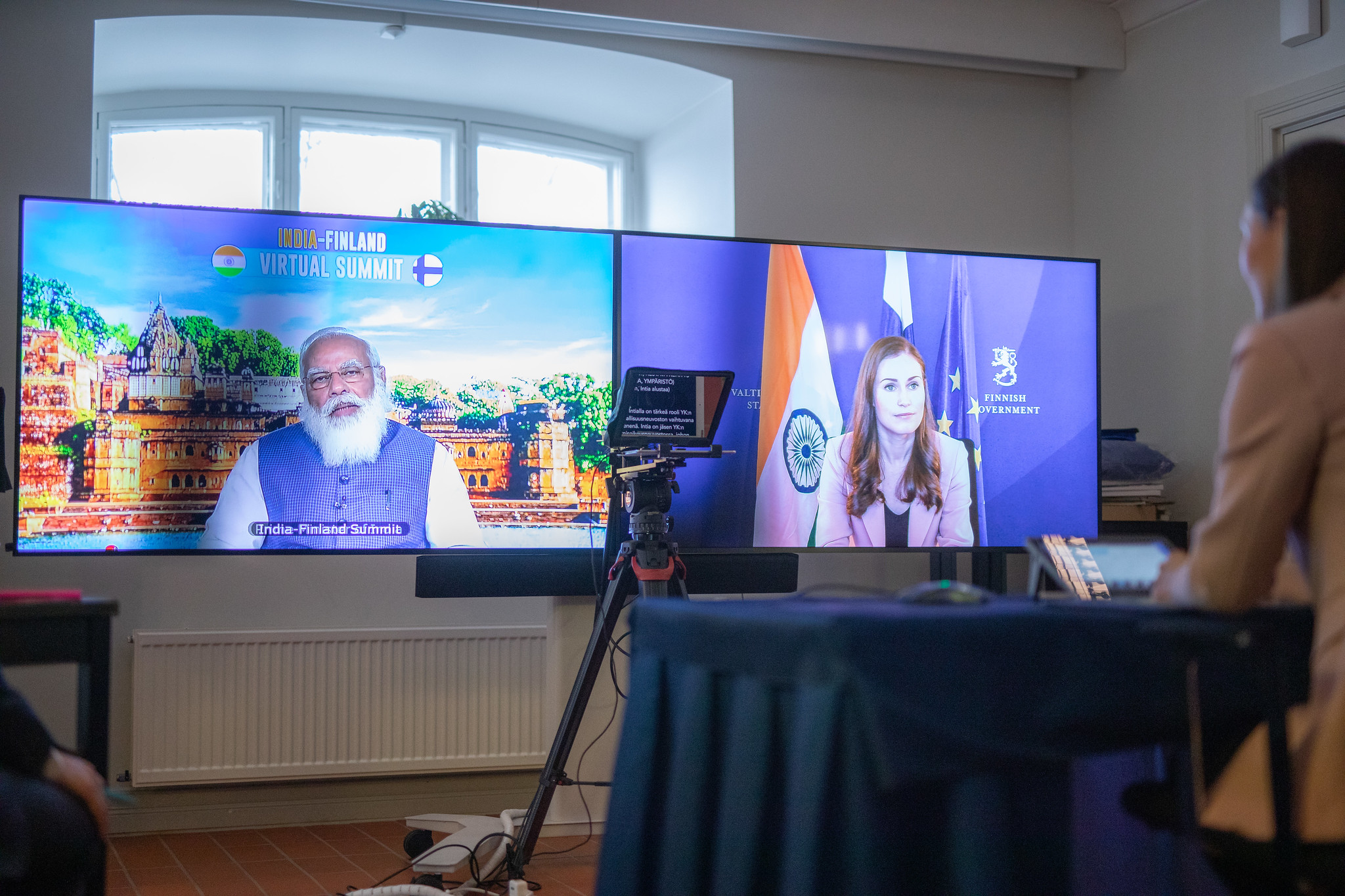 Pääministeri Marin ja Intian pääministeri Modi etäkokouksessa