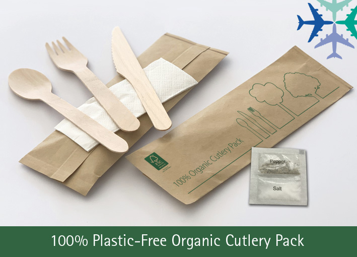 We are now offering 100% Plastic-free cutlery packs including sustainably sourced Birchwood cutlery that is light, strong and great for hot/cold foods. The pack includes an unbleached FSC certified napkin, paper condiments sachet and Kraft paper packaging.
 #sustainable #airlines