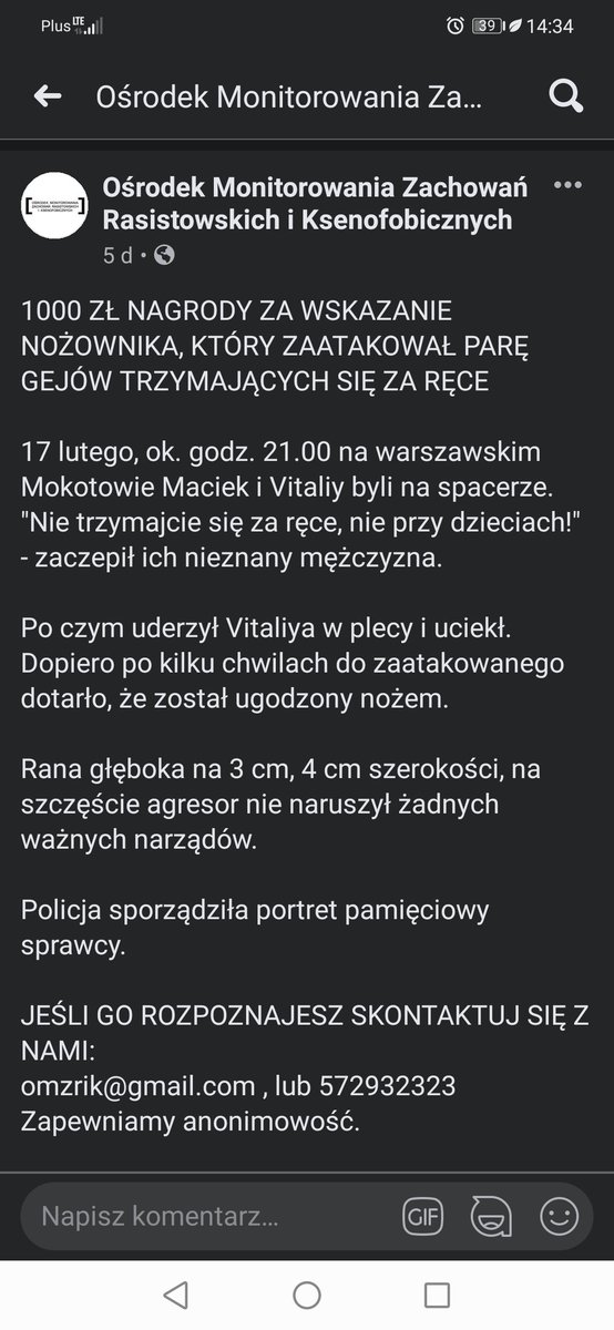 autorskormo's tweet photo. DAJCIE RT, TO BARDZO WAŻNE

poszukiwany mężczyzna, który wbił nóż w plecy mężczyźnie, który trzymał swojego partnera za rękę https://t.co/m7D9KDEoB2