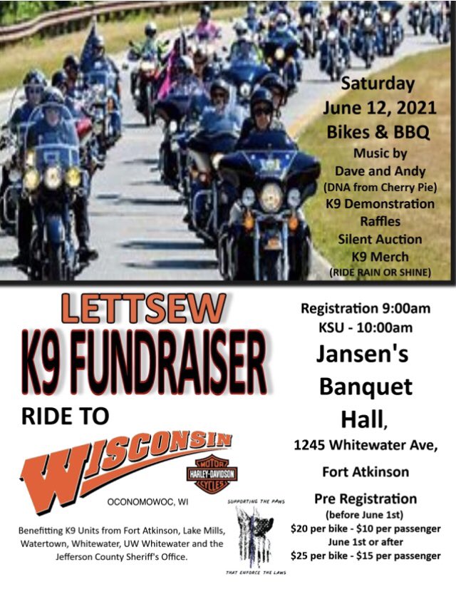 #fortatkinson #wisconsin - June 12
@wisconsinharleydavidson 

#motorcycles #charityevent #fundraiser #k9 #k9units 
#thebikerbookforcharity