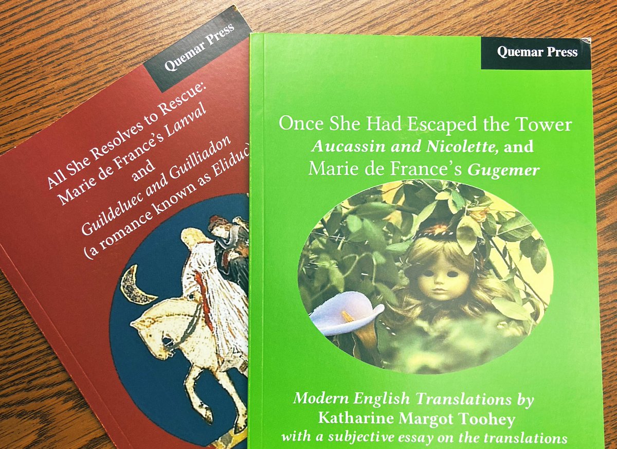 IMdFS's tweet photo. We received these lovely copies of Marie’s #Lanval, #Eliduc, and #Guigemar, with translation by Katharine Margot Toohey from @QuemarPress. Haven’t had time to dig in yet, but we, for one, appreciate the long overdue top billing to Guildeluec and Guilliadon! #medievaltwitter https://t.co/cHGwofCsi9