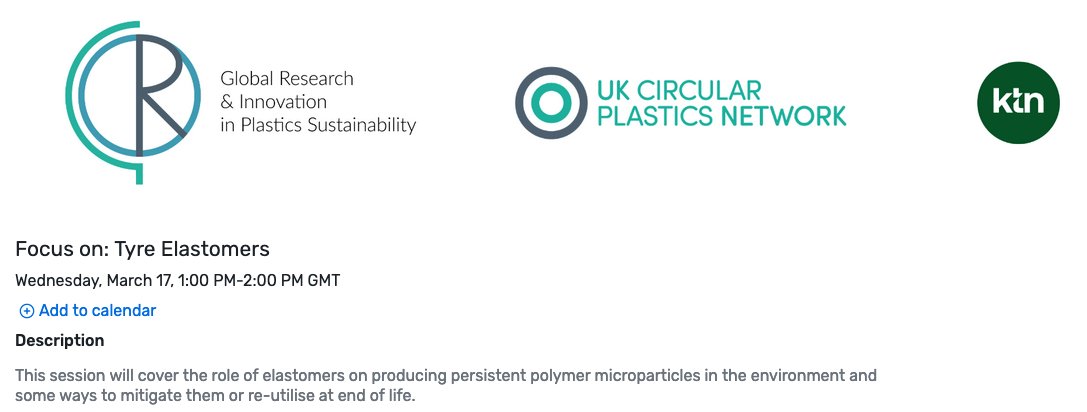 DrResources's tweet photo. Join myself; @SOENECS, @MelissaSterry @Tyre_Collective, Graham Wilson #BTMA, Christie Raptaki #Roadfill & Adrian Kelly @UniofBradford to discuss tyre elastomers on producing persistent polymer microparticles in the environment #oceanpollutants #microplastics at 1pm tmw #GRIPS2021 https://t.co/w1lpC4JBPo