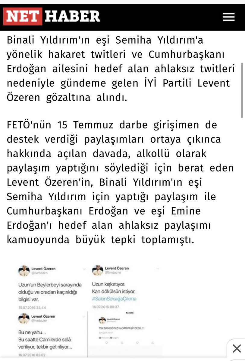 Murat Şahin (@muratsahin2023) on Twitter photo Sn Cumhurbaşkanımız <a href="/RTErdogan/">Recep Tayyip Erdoğan</a>’a hakaret edip 15 Temmuz darbesine destek veren <a href="/lvntozrn/">Levent Özeren</a>’e fetöcu dedim diye şahsıma dava açılmış...
Fetö derbesine destek verip Reise hakaret edene tepki vermek ne zaman suç oldu???
Selam olsun 15 Temmuz’un aslanlarına...
<a href="/adalet_bakanlik/">T.C. Adalet Bakanlığı</a> Sn Cumhurbaşkanımız <a href="/RTErdogan/">Recep Tayyip Erdoğan</a>’a hakaret edip 15 Temmuz darbesine destek veren <a href="/lvntozrn/">Levent Özeren</a>’e fetöcu dedim diye şahsıma dava açılmış...
Fetö derbesine destek verip Reise hakaret edene tepki vermek ne zaman suç oldu???
Selam olsun 15 Temmuz’un aslanlarına...
<a href="/adalet_bakanlik/">T.C. Adalet Bakanlığı</a>