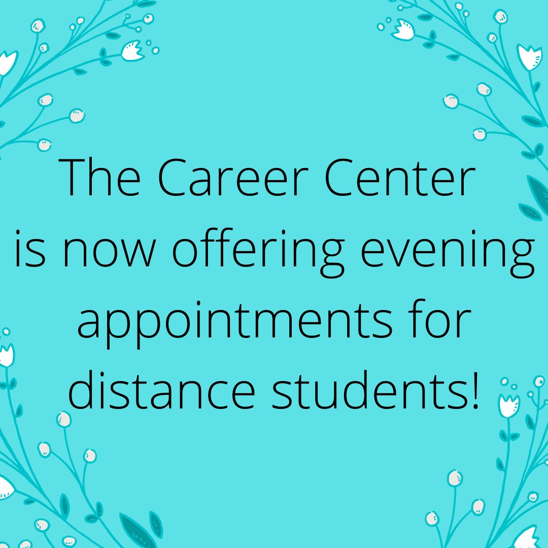 The Career Center is now offering evening appointments for distance students. Appointments must be scheduled in advance through Handshake, which is accessible through the MyISU portal. Spots are limited but are available Monday through Friday.